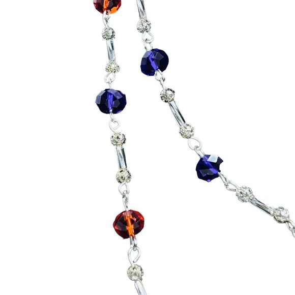 Single Strand Silver Tone With Orange And Blue Beaded Necklace (5481) - Picture 3 of 10